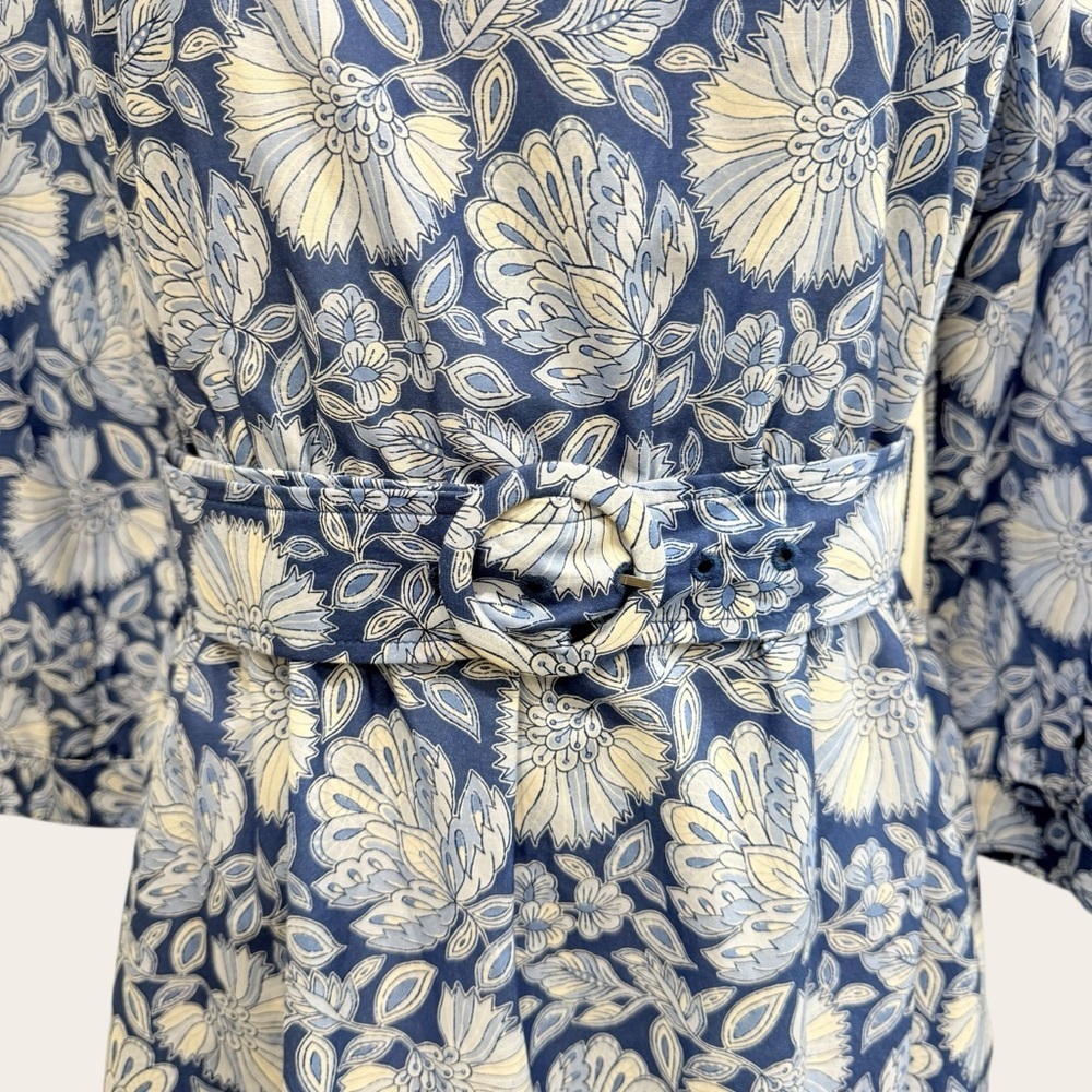 J. McLaughlin Small Cerina Silk Floral Print Belted Midi Dress Palmilla Blue NWT - Picture 5 of 16